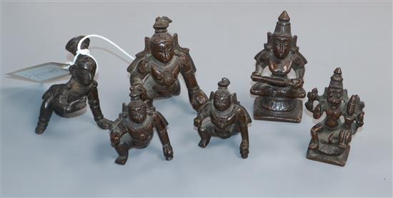 Six Indian bronze figures